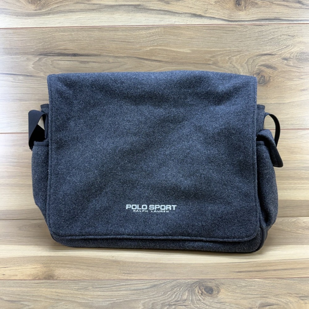 Vintage 90's Y2K Polo Sport Ralph Lauren Felt Charcoal Messenger Bag Crossbody